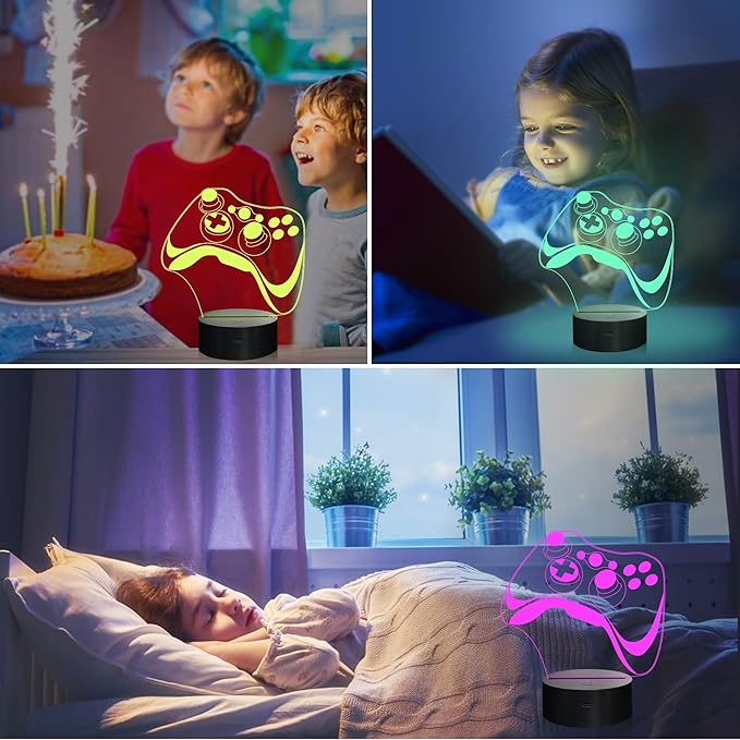 Attivolife Gamepad 3D Lamp, Hologram Illusion Controller Night Light for Kid, 16 Colors Changing & Remote Dimmer Control, Cool Boy Girl Video Gaming Room Accessories as Xmas Birthday Gift for Teen - LeafyLoom