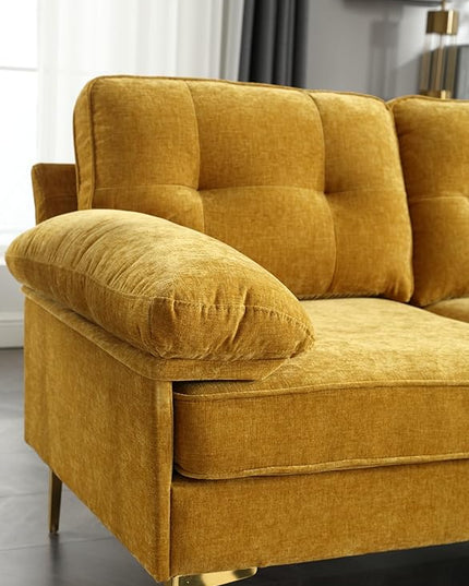 L Shaped Convertible Sleeper Sectional Sofa with Reversible Chaise, 3 Seater Corner Couch Bed with Detachable Pillow Armrest and Golden Metal Legs for Living Room Apartment Small Space - LeafyLoom