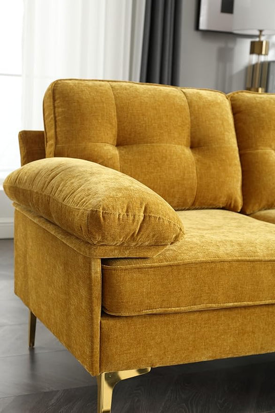 L Shaped Convertible Sleeper Sectional Sofa with Reversible Chaise, 3 Seater Corner Couch Bed with Detachable Pillow Armrest and Golden Metal Legs for Living Room Apartment Small Space - LeafyLoom