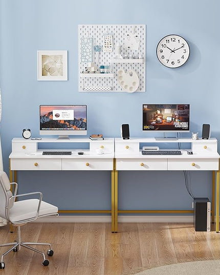 Elephance Small Computer Desk with Monitor Stand 39.37" Home Office Desk with 4 Drawers Study Writing Desk Gaming Table for Small Space - LeafyLoom