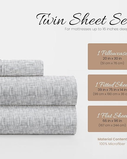 Linen Market 3 Piece Twin Bedding Sheet Set (Light Gray Chambray) - Sleep Better Than Ever with These Ultra-Soft & Cooling Bed Sheets for Your Twin Size Bed - Deep Pocket Fits 16" Mattress - LeafyLoom