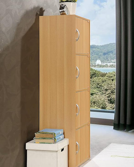 HODEDAH IMPORT 4-Shelf Bookcase Cabinet, Beech - LeafyLoom