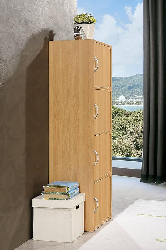 HODEDAH IMPORT 4-Shelf Bookcase Cabinet, Beech - LeafyLoom