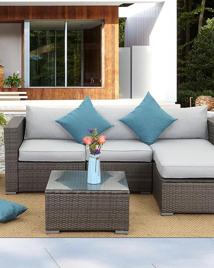 Wisteria Lane 2 Pieces Patio Furniture Sets, Outdoor Sectional Furniture with Armless Sofa, Tempered Glass Table and Cushion, Patio Conversation Sets for Garden Backyard, Grey - LeafyLoom