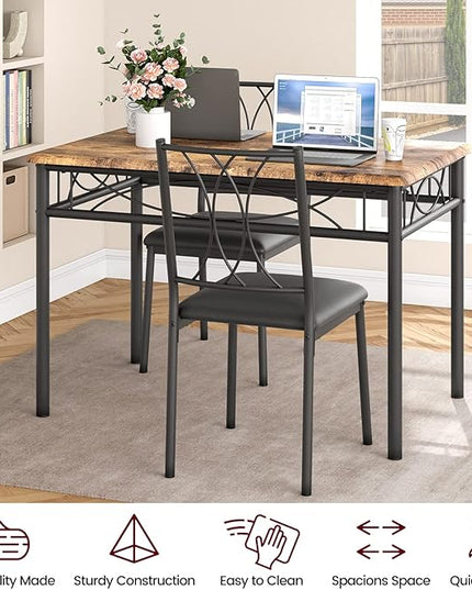 Dining Table Set, 5 Piece Dining Table set for 4, Rectangle Kitchen Table Set with 4 Upholstered Chairs, Dining Table Set for Small Space, Apartment, Retro Brown - LeafyLoom