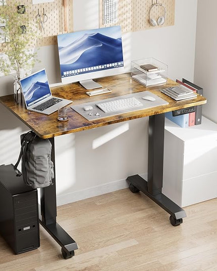 Electric Standing Desk 40 Inch, Ergonomic Height Adjustable Table with T-Shaped Metal Bracket Modern Computer Workstations for Home Office, Rustic Brown, 40 x 24 Inch - LeafyLoom