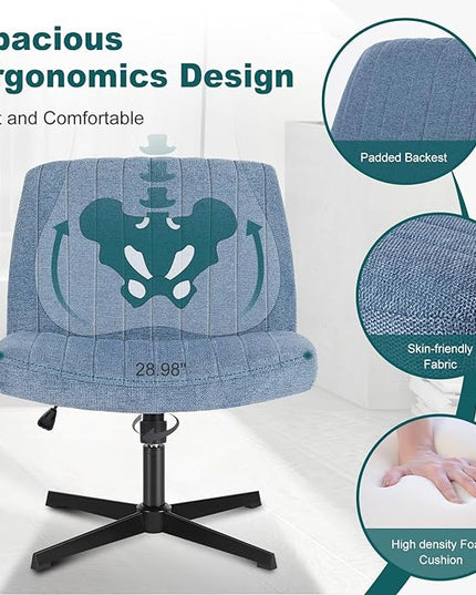 OLIXIS Cross Legged Armless Wide Adjustable Swivel Padded Home Office Desk Chair, Navy - LeafyLoom