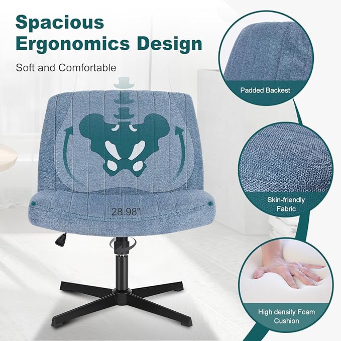 OLIXIS Cross Legged Armless Wide Adjustable Swivel Padded Home Office Desk Chair, Navy - LeafyLoom