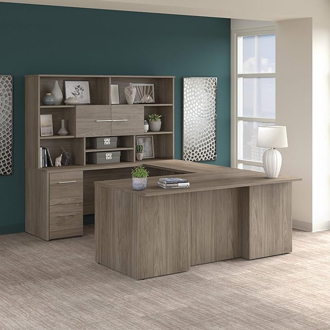 Bush Business Furniture 500 Home Office Desk, 72W, Modern Hickory - LeafyLoom