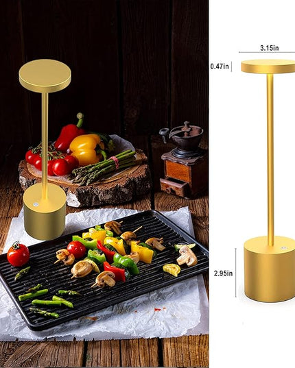 Rechargeable Cordless LED Table Lamp, Portable USB Metal Desk Lamp 6000mAh Battery Operated 3 Level Dimmable Reading Lights for Bedside Nightstand Restaurant Parlor Dining 2Pack Gold - LeafyLoom
