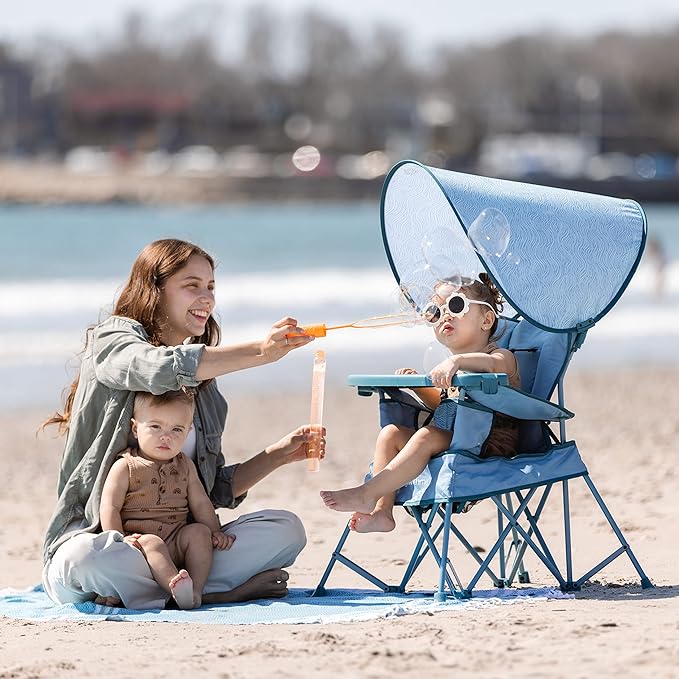 Baby Delight Go with Me Venture Portable Chair | Indoor and Outdoor | Sun Canopy | 3 Child Growth Stages | Blue Wave - LeafyLoom