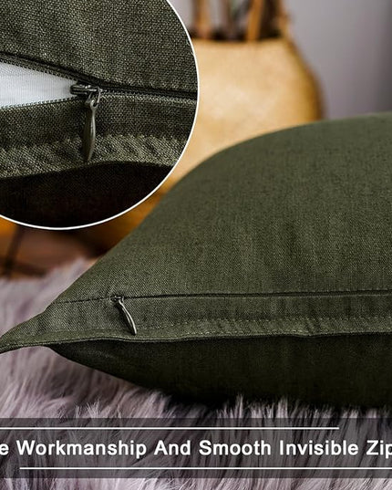 Jeanerlor Set of 2 Decorative 26"x26" Cotton Linen Chair Throw Pillow Case Green for Sofa Durable Classy, Comfortable Cushion Cover for Coffee Shop/Bar (65 x 65cm) Olive Green - LeafyLoom