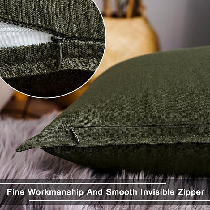 Jeanerlor Set of 2 Decorative 26"x26" Cotton Linen Chair Throw Pillow Case Green for Sofa Durable Classy, Comfortable Cushion Cover for Coffee Shop/Bar (65 x 65cm) Olive Green - LeafyLoom