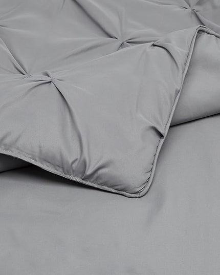 Amazon Basics All-Season Down-Alternative Comforter 3-Piece Bedding Set, Pinch Pleat, Pinched Pleat With Piped Edges, King, Dark Grey - LeafyLoom