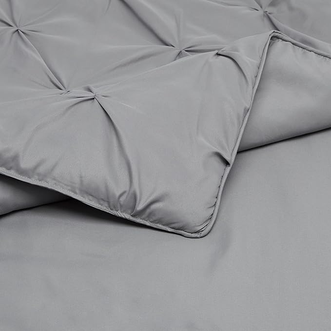 Amazon Basics All-Season Down-Alternative Comforter 3-Piece Bedding Set, Pinch Pleat, Pinched Pleat With Piped Edges, King, Dark Grey - LeafyLoom