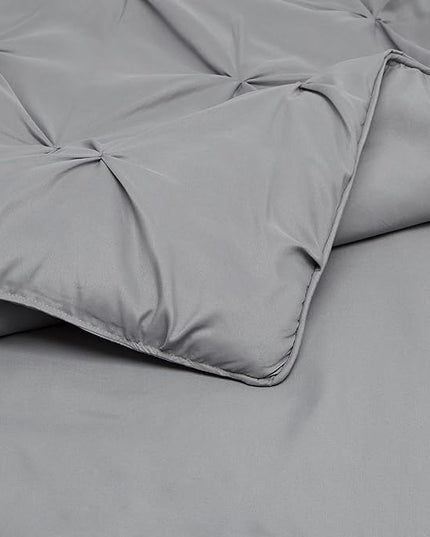 Amazon Basics All-Season Down-Alternative Comforter 3 Piece Bedding Set, Full/Queen, Dark Grey, Pinch Pleat With Piped Edges - LeafyLoom