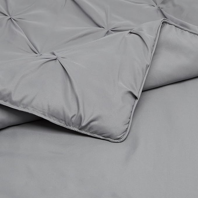 Amazon Basics All-Season Down-Alternative Comforter 3 Piece Bedding Set, Full/Queen, Dark Grey, Pinch Pleat With Piped Edges - LeafyLoom