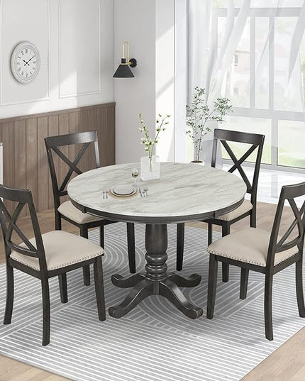 NicBex Dining Table Set Kitchen & Dining Room Tables 5 Pieces Dining Table and Chairs Set for 4 Persons, Kitchen Room Solid Wood Table with 4 Chairs for Small Space, Gray - LeafyLoom
