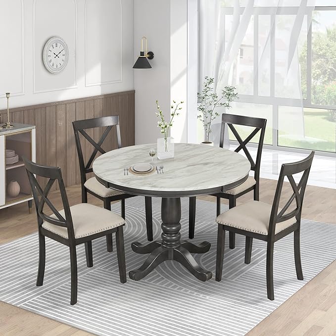 NicBex Dining Table Set Kitchen & Dining Room Tables 5 Pieces Dining Table and Chairs Set for 4 Persons, Kitchen Room Solid Wood Table with 4 Chairs for Small Space, Gray - LeafyLoom