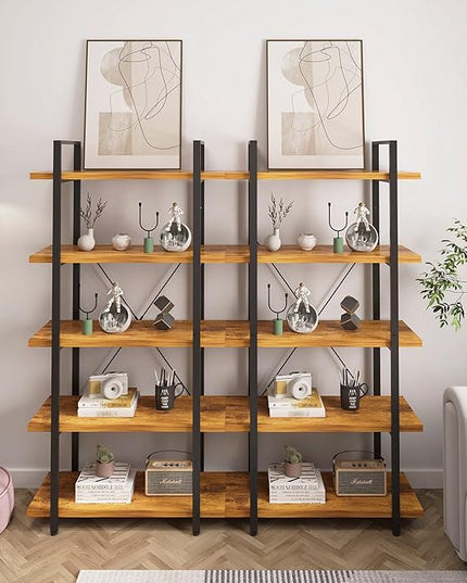 Tall Bookshelf with Large Storage,5 Tier Bookcase in Bedroom,Living Room and Office,Modern Wide Bookcase Shelf for Storing Books/Plants,Brown - LeafyLoom