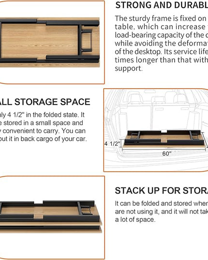 SDHYL Folding Desk, 60inch No Assembly Folding Desks for Small Spaces Sturdy Computer Desk, Functional Home Office Desks, Study Writing Desk Office Table Workstation for Home Office, Oak - LeafyLoom