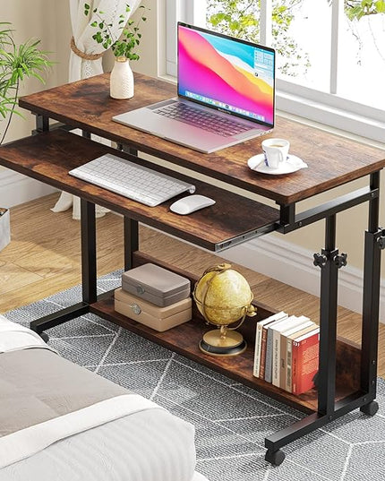 Tribesigns Portable Desk for Sofa and Bed, Height Adjustable Laptop Table Small Standing Desk Rolling Computer Cart with Keyboard Tray on Wheels for Home Office - LeafyLoom