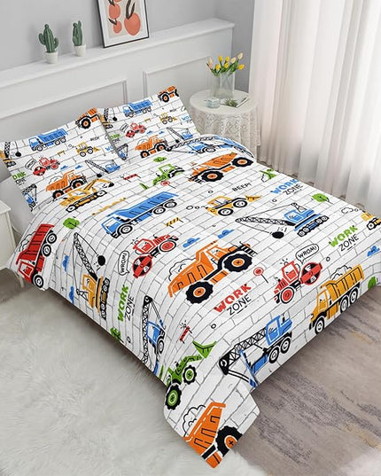 Axolotl Construction Comforter Set Queen,Excavator Bedding Set,Construction Vehicles Comforter Set,Excavator Comforter,Excavator Tractor Trucks Bedding Set for Kids Boys Teens,1 Quilt 2 Pillowcases - LeafyLoom