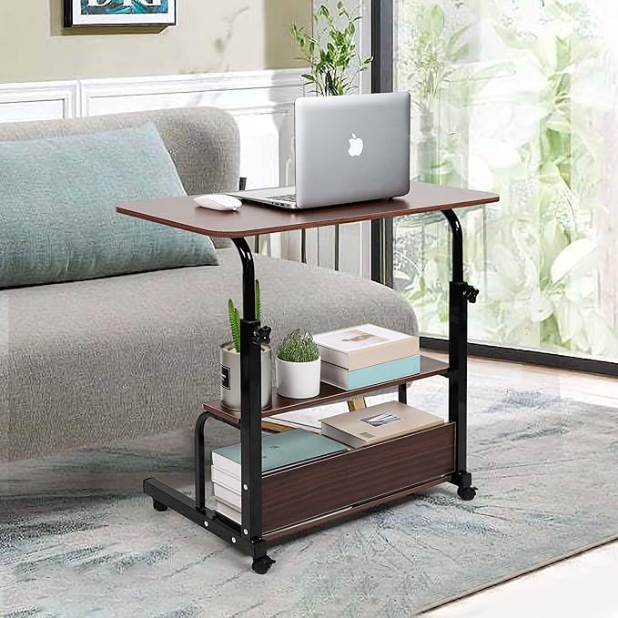 Portable Computer Desk Adjustable Home Office Desk Bedside Universal Movable Table Small Spaces Furniture Storage Convenient Desk Home Office Living Room Sofa Desk Size 15.7 * 31.5 Inch,Pure Brown - LeafyLoom