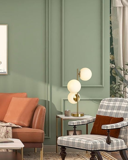 Mid Century Table Lamp, Modern 3 Lamp Gold Desk Lamp Retro with White Frosted Glass Lampshade Adjustable Brightness, Suitable for Desk Lamp Bedrooms, Living Rooms, Study, Library - LeafyLoom