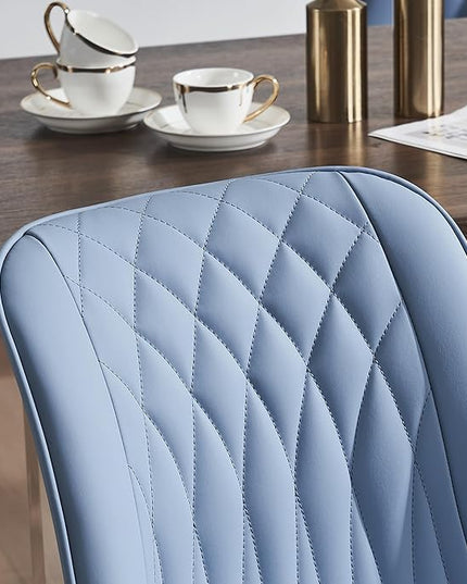 YOUNIKE Blue Dining Chairs set of 2 with High Backs Mid Century Modern Kitchen & Dining Room Chairs PU Faux Leather Upholstered sillas de comedor Comfortable Large Padded Accent Chairs with Metal Legs - LeafyLoom
