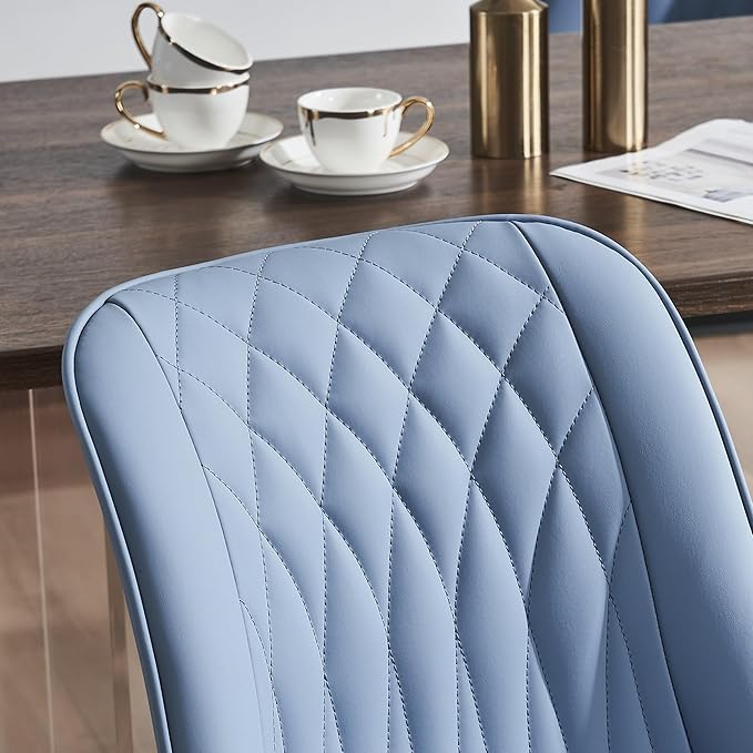 YOUNIKE Blue Dining Chairs set of 2 with High Backs Mid Century Modern Kitchen & Dining Room Chairs PU Faux Leather Upholstered sillas de comedor Comfortable Large Padded Accent Chairs with Metal Legs - LeafyLoom
