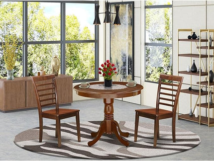 East West Furniture ANML3-MAH-W 3 Piece Modern Set Contains a Round Kitchen Table with Pedestal and 2 Dining Chairs, 36x36 Inch, Mahogany - LeafyLoom