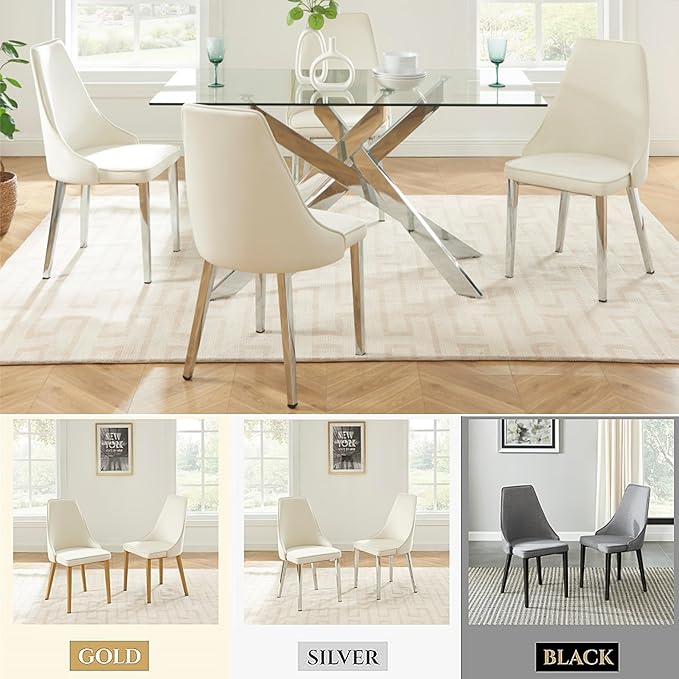 Dining Chairs Set of 2, Modern and Minimalist Leisure Backrest Velvet Chairs. Leisure Upholstered Velvet Dining Chair with Gold Metal Chromed Legs - LeafyLoom