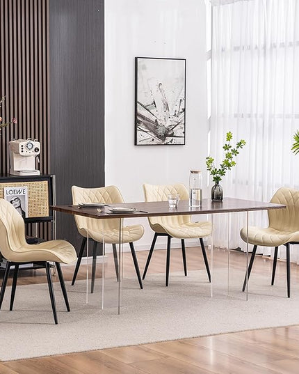 YOUNIKE Dining Chairs Set of 2, Upholstered Faux Leather Kitchen Chairs Dining Room Chairs, Modern Living Room Bedroom Side Chairs with Wide Curved Back and Adjustable Metal Legs, Beige - LeafyLoom