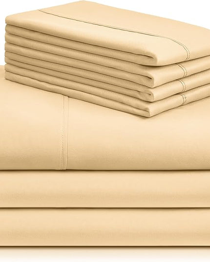 LuxClub 7 PC Split King Sheet Set, Breathable Luxury Bed Sheets, Deep Pockets 18" Eco Friendly Wrinkle Free Cooling Sheets Machine Washable Hotel Bedding Silky Soft - Yellow Split King - LeafyLoom