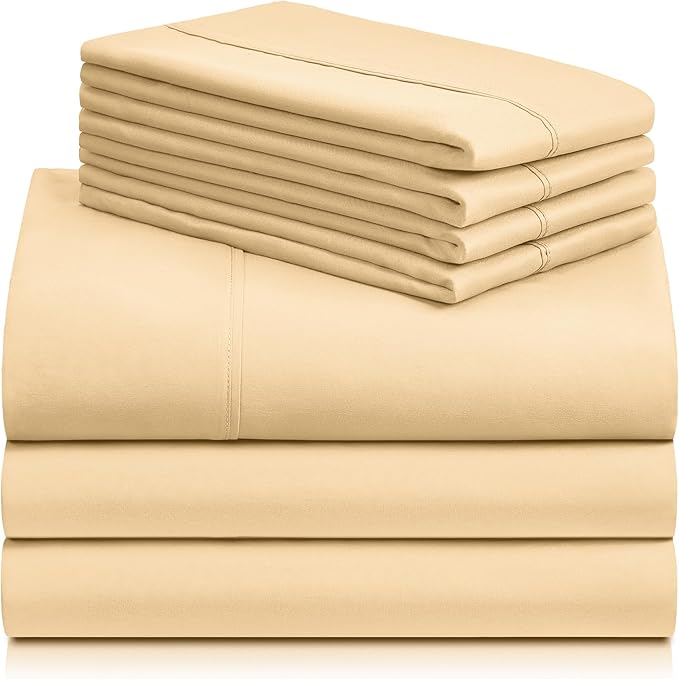 LuxClub 7 PC Split King Sheet Set, Breathable Luxury Bed Sheets, Deep Pockets 18" Eco Friendly Wrinkle Free Cooling Sheets Machine Washable Hotel Bedding Silky Soft - Yellow Split King - LeafyLoom