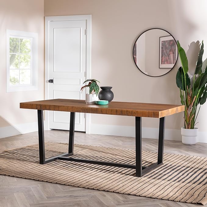 Walker Edison Andre Modern Solid Wood Dining Table, 72 Inch, Rustic Oak - LeafyLoom