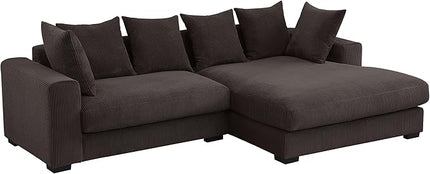 110" Modern L-shaped Sectional Sofa with Big Chaise,Upholstered Sleeper Couch W/ 6 Throw Pillows & Generously Armrests,Easy Assembly,Spacious Loveseat for Living Room Apartment Home,Dark Brown - LeafyLoom