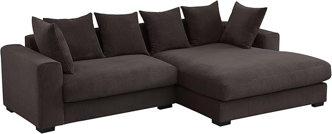 110" Modern L-shaped Sectional Sofa with Big Chaise,Upholstered Sleeper Couch W/ 6 Throw Pillows & Generously Armrests,Easy Assembly,Spacious Loveseat for Living Room Apartment Home,Dark Brown - LeafyLoom