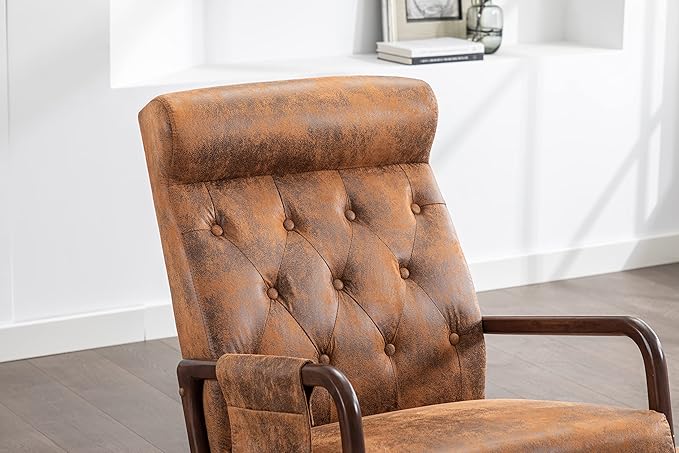 Armchair with Ottoman, Mid-Century Upholstered Accent Nursery, Glider Rocker Thick Cushion, Comfy Indoor Leisure Lounge Living Room, Bedroom, Office, Rocking Chair, Coffee - LeafyLoom