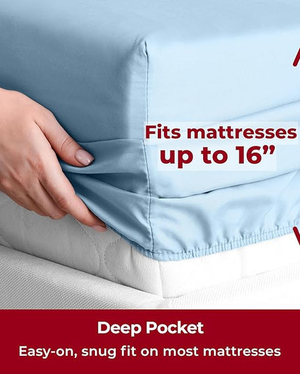 Mellanni Full Sheets Set - 6 PC Iconic Collection Bedding Sheets & Pillowcases - Hotel Luxury, Ultra Soft, Cooling Bed Sheets - Deep Pocket up to 16 inch - 6 PC (Full, Light Blue w/Extra Pillow Cases) - LeafyLoom