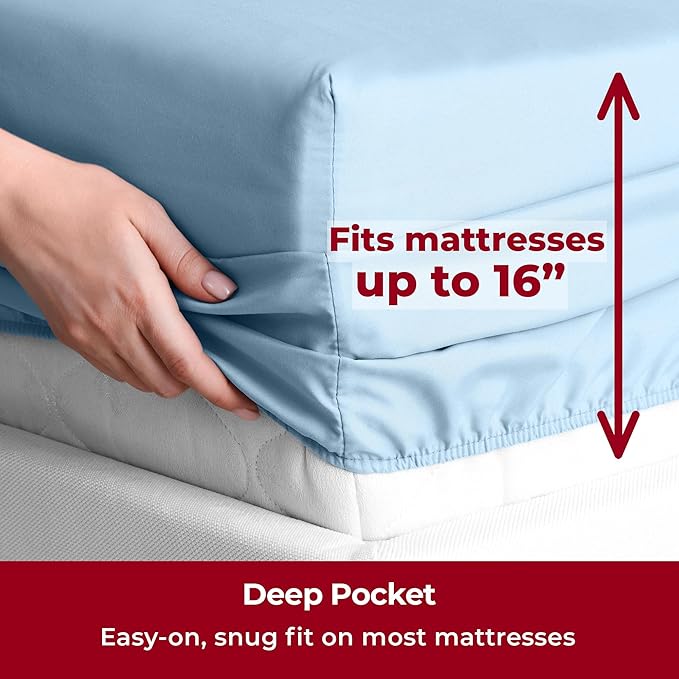 Mellanni Twin Sheets Set - 4 Piece Iconic Collection Bedding Sheets & Pillowcases - Luxury, Ultra Soft, Cooling Bed Sheets - Deep Pocket up to 16 inch - 4 PC (Twin, Light Blue w/Extra Pillow Case) - LeafyLoom