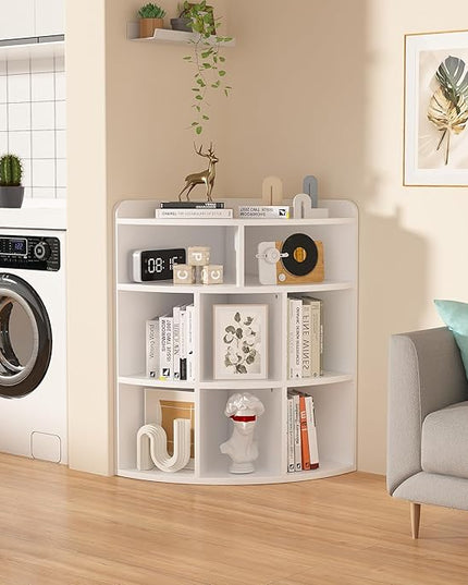 Vecelo 3-Tier Corner Cabinet with 8 Cubbies, Wooden Cube Storage Organizer, Modern Bookshelf Units for Playroom, Bedroom, Living Room,Pearl White - LeafyLoom