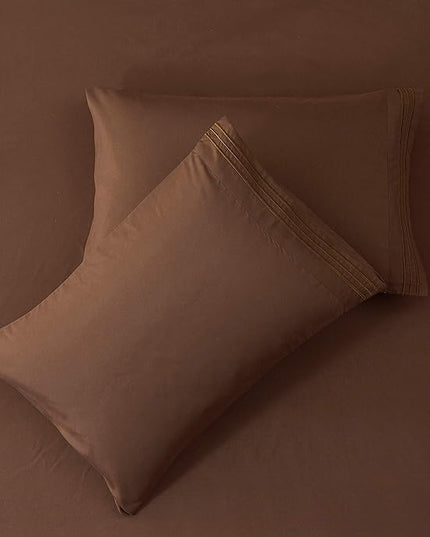 SONORO KATE Bed Sheet Set Super Soft Microfiber 1800 Thread Count Luxury Egyptian Sheets 18-Inch Deep Pocket Wrinkle -3 Piece(Twin XL Brown) - LeafyLoom