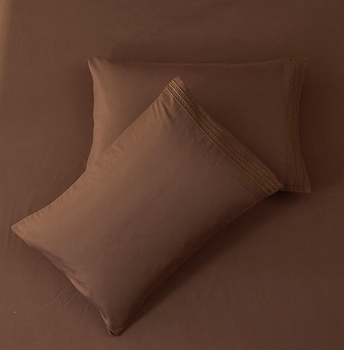 SONORO KATE Bed Sheet Set Super Soft Microfiber 1800 Thread Count Luxury Egyptian Sheets 18-Inch Deep Pocket Wrinkle -3 Piece(Twin XL Brown) - LeafyLoom