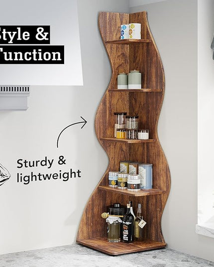 Small Corner Shelf, Modern 5-Tier Wall Corner Bookshelf, Stylish Bookcase Storage Rack for Small Space,Living Room. Bedroom - LeafyLoom