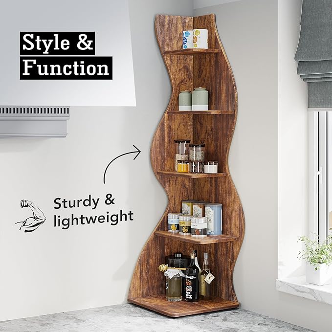 Small Corner Shelf, Modern 5-Tier Wall Corner Bookshelf, Stylish Bookcase Storage Rack for Small Space,Living Room. Bedroom - LeafyLoom