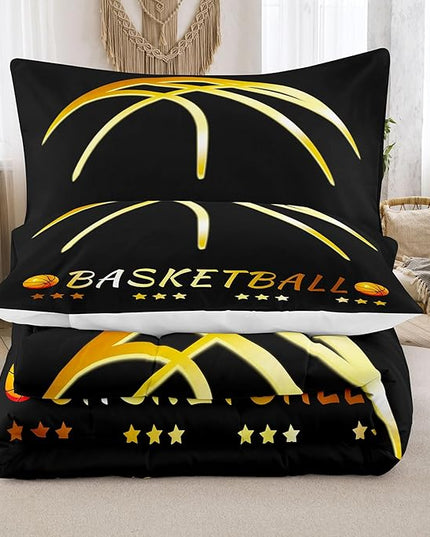 NINENINE Black and Gold Basketball Comforter Set for Boys Kids Teens Twin Size Sports Bedding Set Soft Microfiber Quilt Bed Set with 1 Comforter 1Pillowcase - LeafyLoom