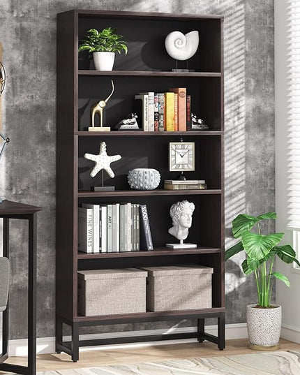 Tribesigns Tall Bookcase and Bookshelf, 70.8” Large Bookcases Organizer with 5-Tier Storage Shelves, Heavy Duty Free-Standing Library Bookshelf Shelving Unit for Living Room, Bedroom (Sandalwood) - LeafyLoom