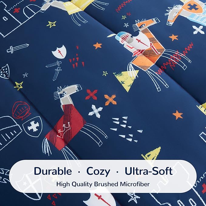 SLEEP ZONE Kids Twin Size Bedding Comforter Set 5 Pieces Breathable All Season Use for Boys (Knight‘s Tale, Twin) - LeafyLoom